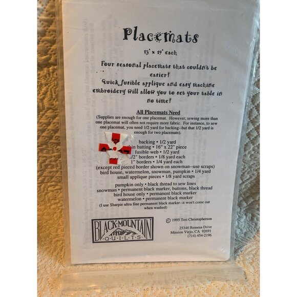 Black Mountain Quilts Autumn Winter Spring Summer Placemats Sewing Pattern 124 - - Picture 2 of 3